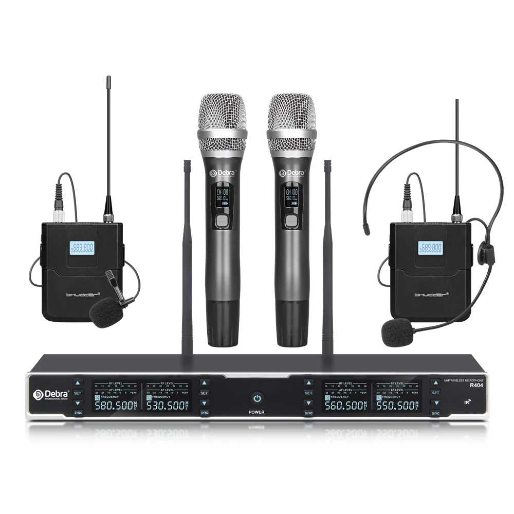 Debra R404 UHF professioneel draadloos microfoonsysteem, 80 m transmissieafstand, voor podiumoptredens en online lesgeven