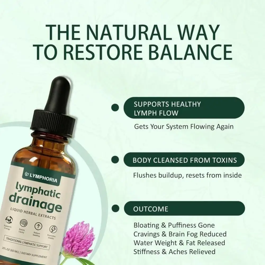 60ml LYMPHORIA Lymphatic Drainage Herbal Liquid Drops Traditional Lymph Support Supplement Promote Body Vitality Wellness Care
