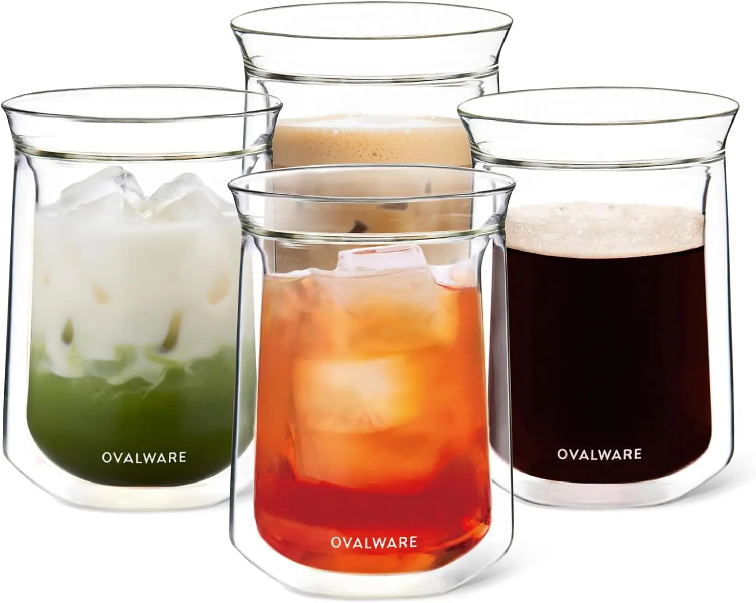 

Double Wall Insulated Glass Cup Set of 4 (12oz/350ml) for Coffee, Tea, Whiskey - Durable & Minimalistic