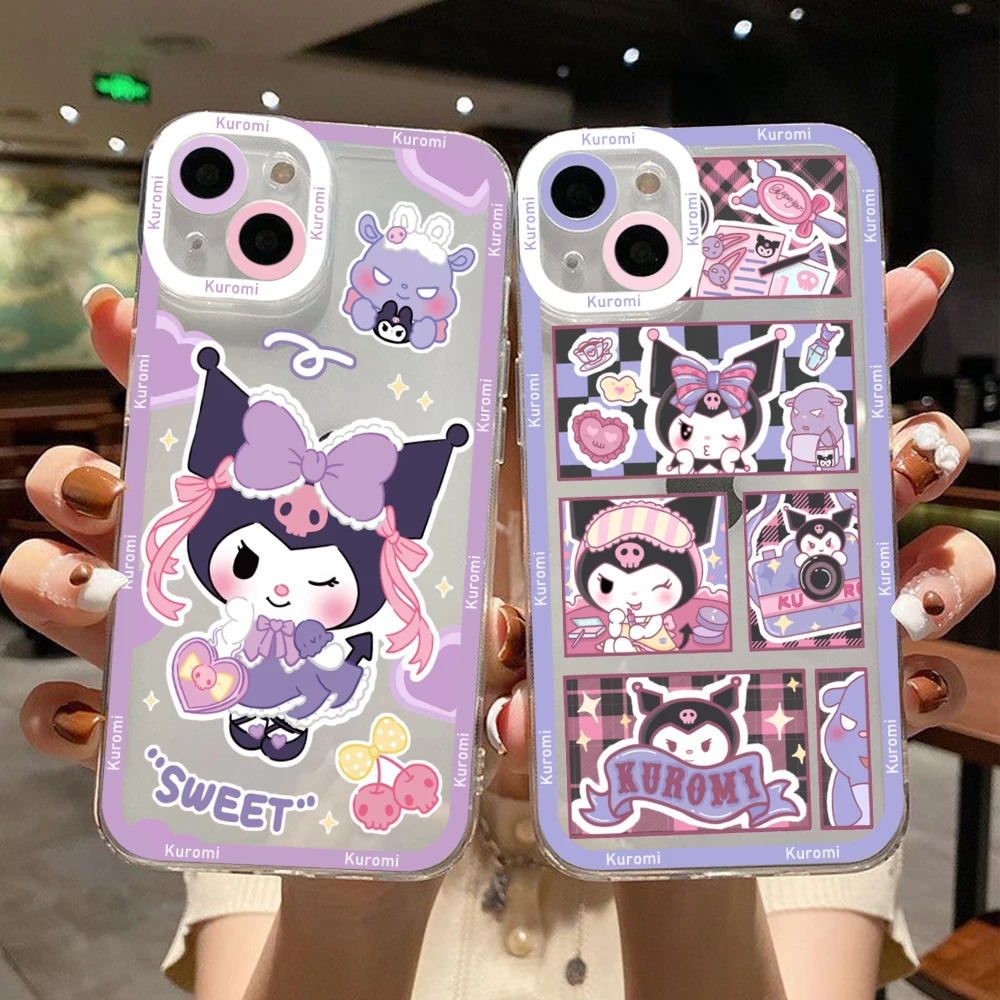 Aoger Sanrio Hello Kitty Kuromi Pochacco Phone Case for Apple iPhone 14 12 Pro Max 11 13 Mini Funda Liquid Transparent Cover