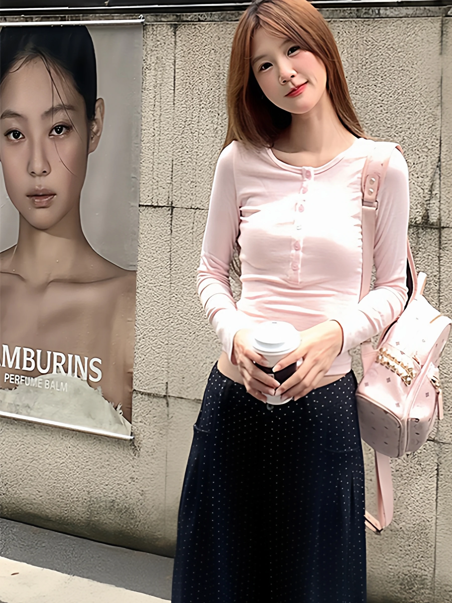 Korean Style Henry Collar Long Sleeve T-Shirt Women's Base Layer Slim Fit Top Pink Youthful Spring Autumn New Arrival