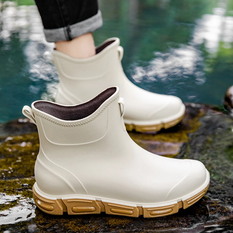 Men's Ankle Rain Boots Outdoor Waterproof Men Rain Shoes Anti-Slip Wear-resistant Men Kitchen Water Shoes Fishing Rubber Shoes