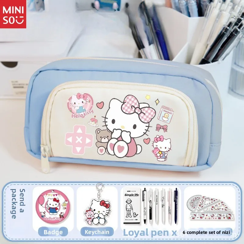 Miniso Hello Kitty Double Layer Pencil Case, Cute Cartoon Pen Holder with Large Capacity for Girls