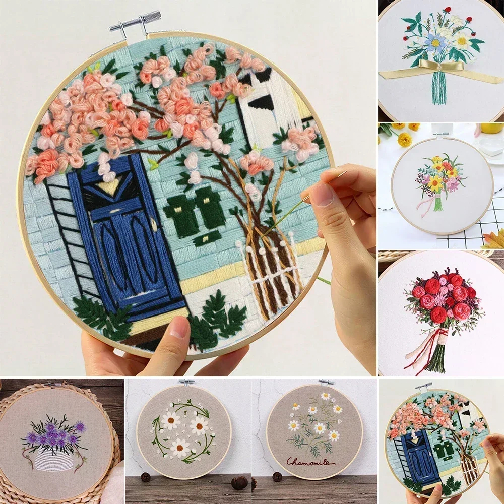 

1PCS Embroidery Kit Flower Pattern Cross Stitch DIY Needlework Kit Tools Beginner Embroidery Starter Set For Handicraft Lover