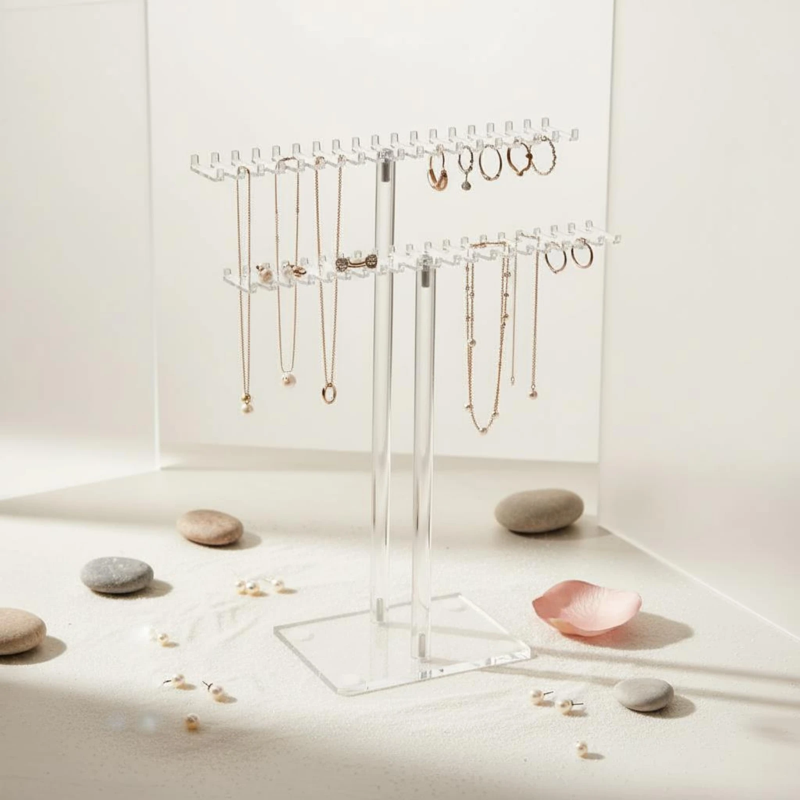 Double-Sided Necklace Holder Transparent Necklace Display Stand Acrylic Jewelry Rack Freestanding Jewelry Display Rack