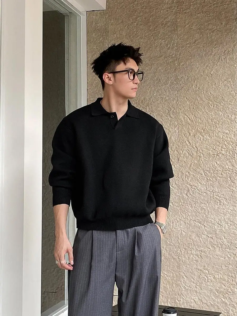 

Youth Men's Knitted Owl Collar Pullover Sweater Button up Vintage Lazy Color irt Trendy Long Sve Polyester Fiber