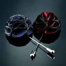 Handmade Men's Floral Lapel Pin Brooch Long Needle Fabric Flower for Suit Wedding Fashion Jewelry