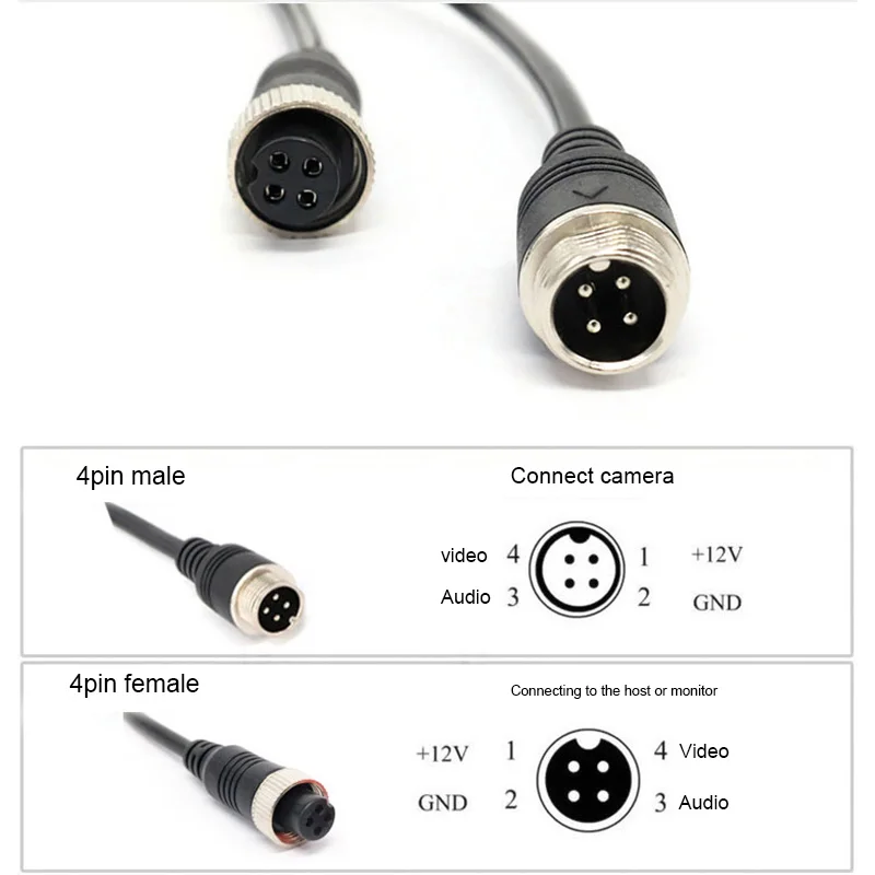 Kabel ekstensi Video penerbangan 4-Pin M12, 1M 2M 5M 7M 10M 15M 20M Untuk kamera mundur CCD Trailer Camper