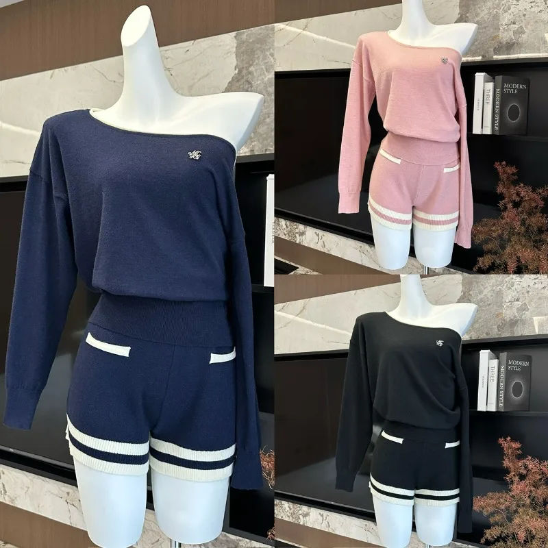 

Sweet Hot Girl Suit Women's Spring Off Shoulder Long-sleeved Hoodie High-waisted Shorts Two-piece Set Fashion Female Clothes
