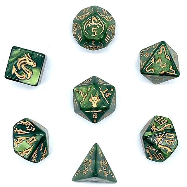 7Pcs Green Swirl Acrylic DND Dice Set Gold Embossed Dragon Pattern Polyhedral RPG Dice For Tabletop Role Playing Board Game Acce view 3