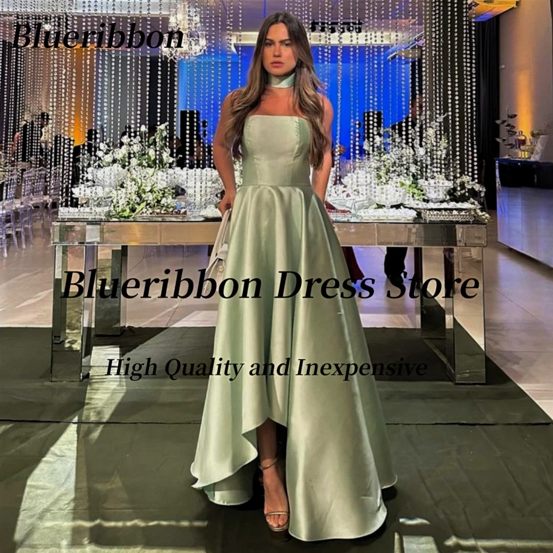 

Blueribbon Summer Ladies Wear Strapless Prom Dresses High Low Ruched A Line Long Maid of Honor Wedding Party Evening Gowns