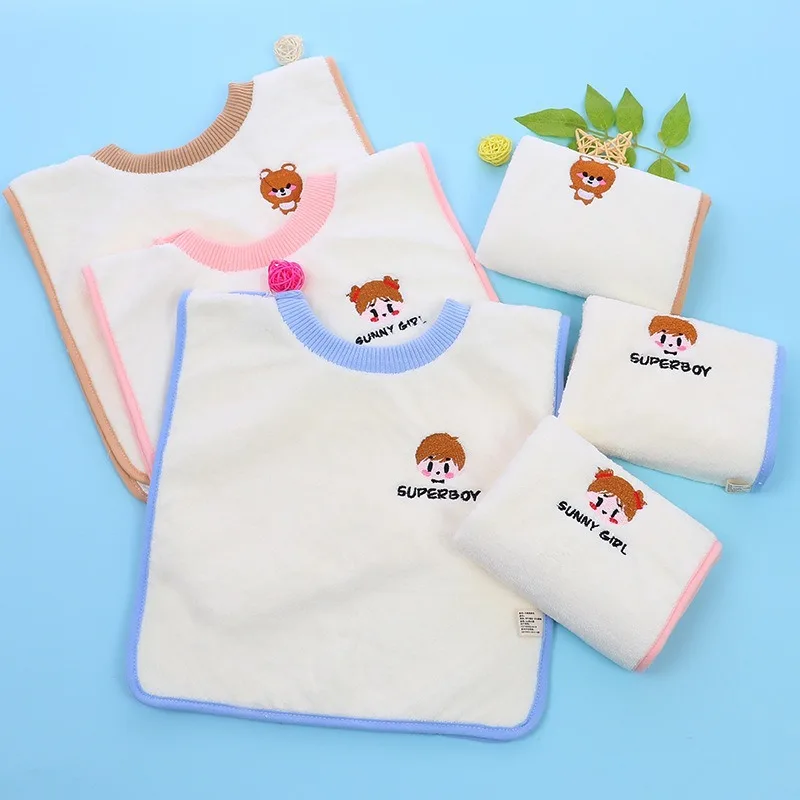 Children\'s Washcloth Coral Velvet Baby Eating Bib Rice Pocket Waterproof Saliva Towel Baby Bib Face Wash