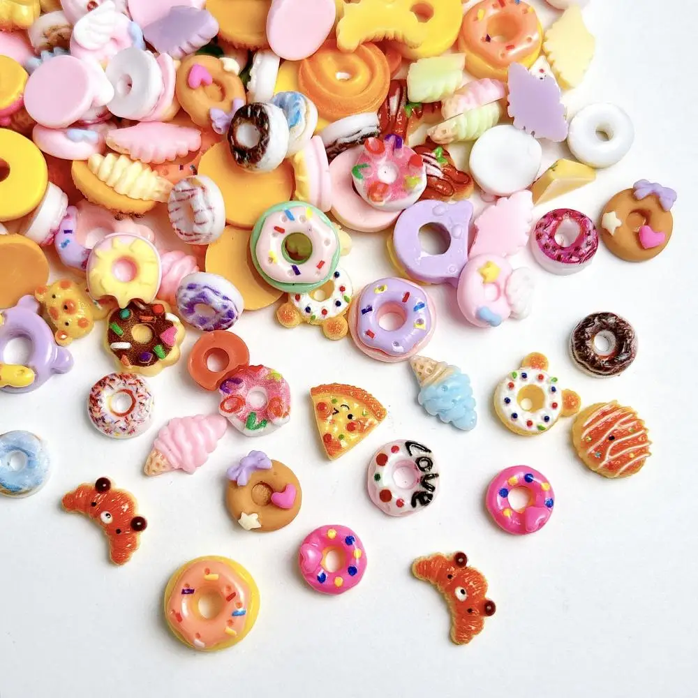 Cute Simulated Donut Resin Nail Charms Cartoon Funny Smiling Face Pizza Bear Ice-cream Nail Art Decorations DIY Manicure Designs