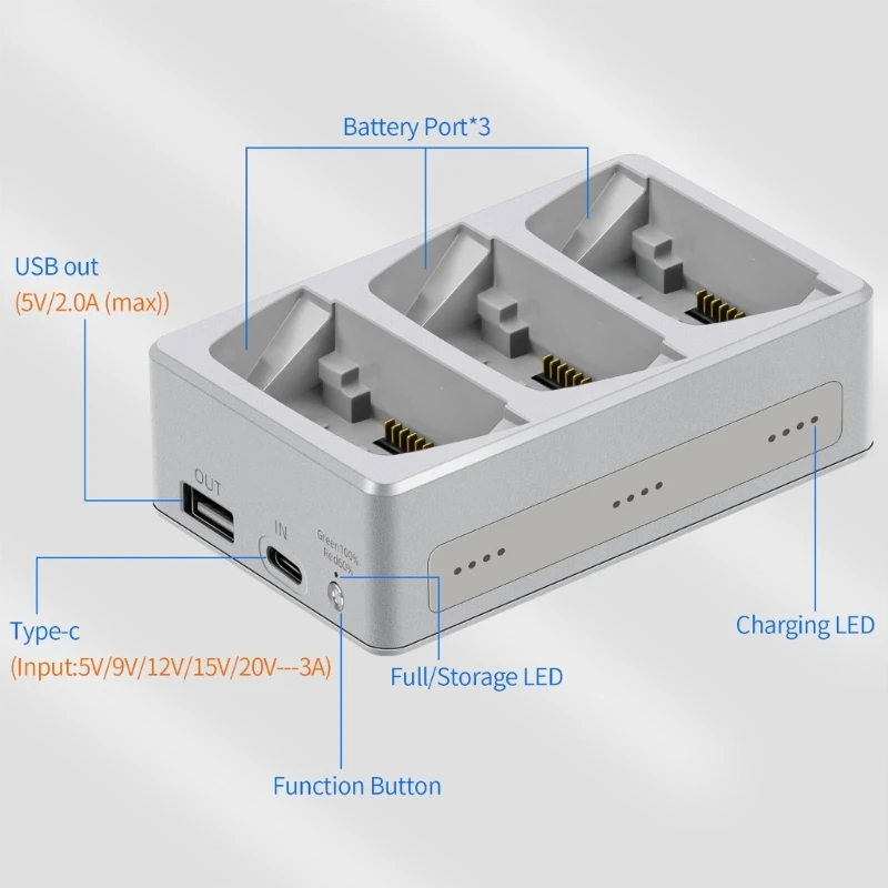 Hub de carregamento de bateria de 3 vias para dji flip drone bateria carregador rápido gerenciador de mordomo banco de potência para dji flip drone acessórios
