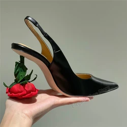 Red Rose High Heels Women's Sandals Sexy Pointed Toe Back Strap Slip On Pumps Stiletto Fashion Party Banquet Wedding Dress Shoes