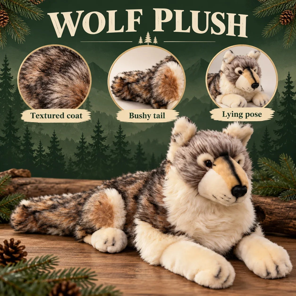 Ultra-Realistic Wolf Plush Toy, Simulated Animal Doll, Soft Pillow, Children's and Adult Gifts, Home Decoration, Comfort Compani