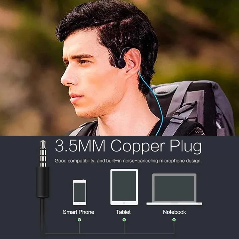 Bone Conduction Wired Headphones Open-Ear 3.5mm Audio Jack Noice Reduction Earbuds with Microphone for Mobile Phone Notebook PC