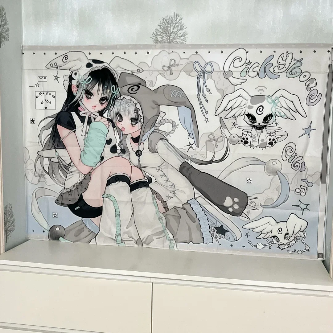 1pc Y2K original cute cartoon pattern tapestry niche splicing elements tapestry hanging cloth back to 2000's
