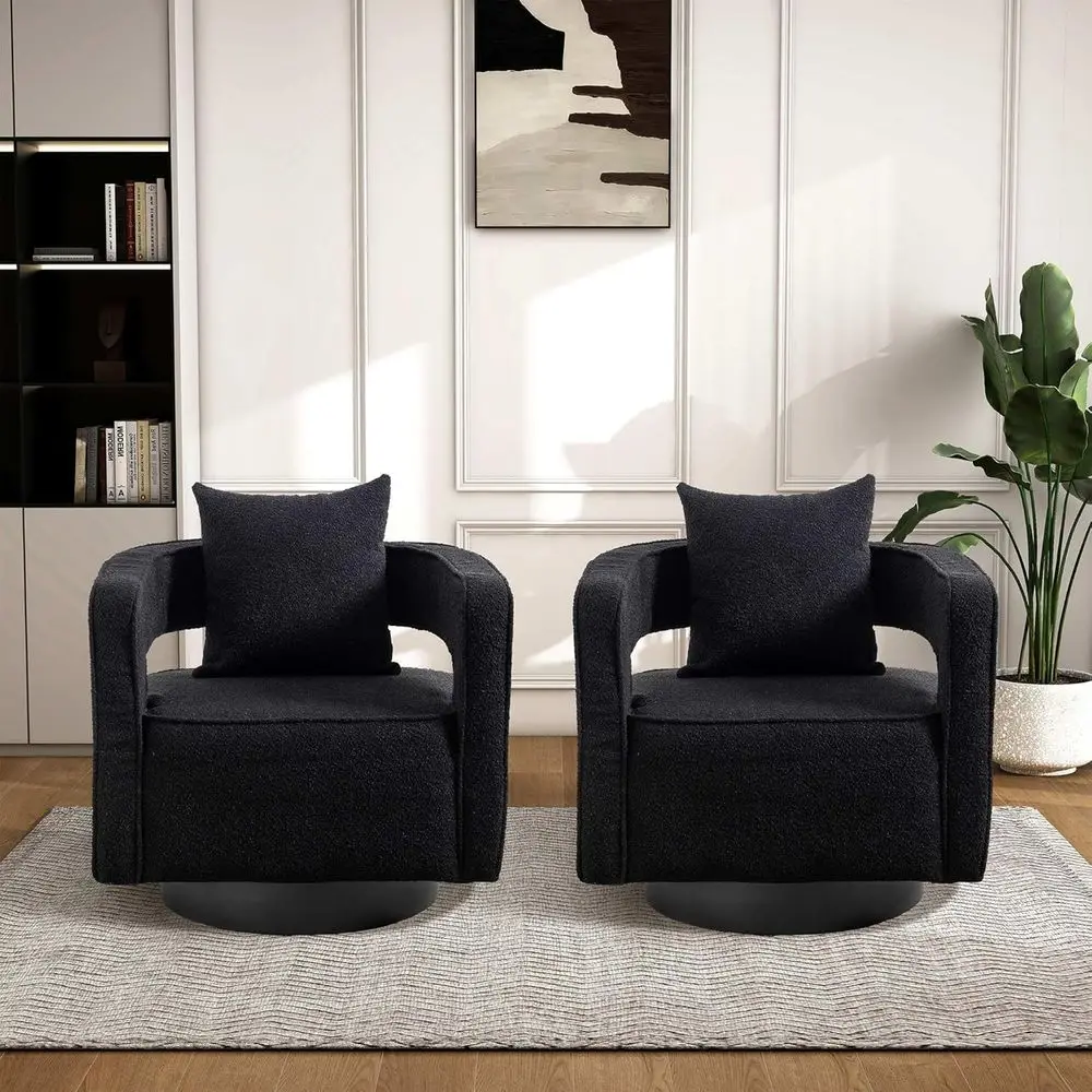 

28.95 W Swivel Accent Chairs for Living Room, 360 Degree Swivel Barrel Chair, Living Room Accent Chair, Boucle, Black, 2PACK