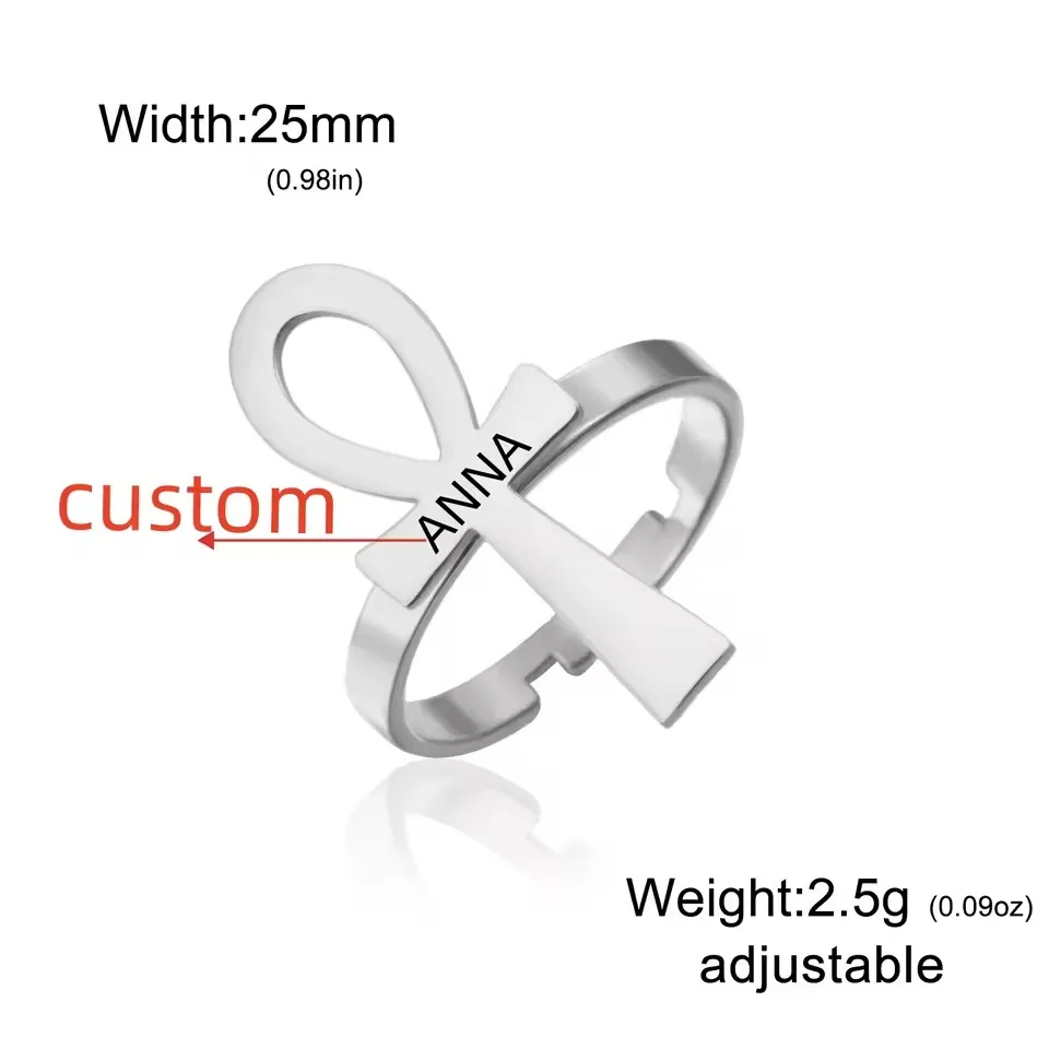 Sipuris Kreuz-Ring mit individueller Gravur für Damen und Herren, personalisierter afrikanischer ägyptischer Ankh-Buchstabenring, Schmuckgeschenk – Detail 10