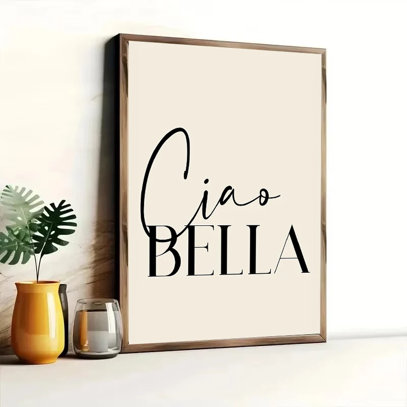 Trendy Retro Ciao Bella Poster Minimalist Canvas Painting Print Preppy Aesthetic Kitchen Wall Art for Living Room Home Decor