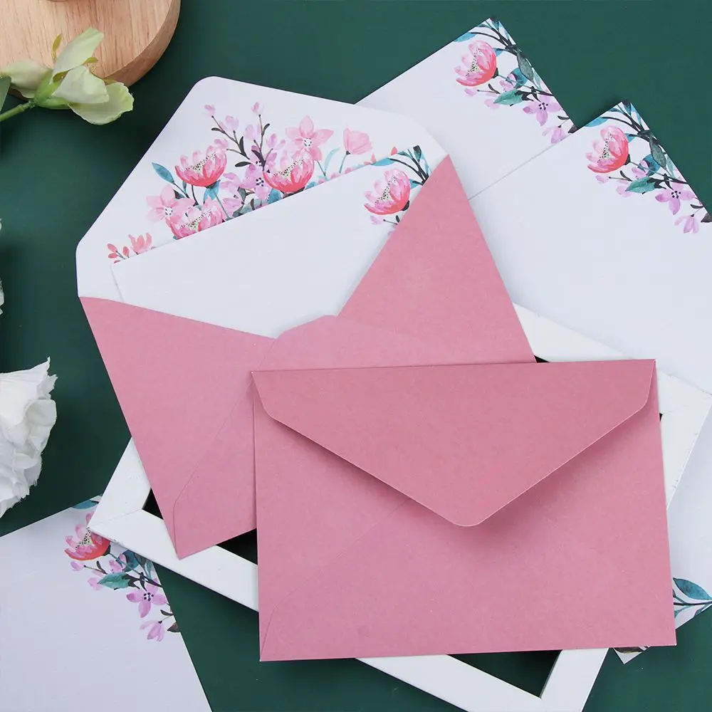 6PCS/Set Gift Greeting Invitation Card Party Wedding Printed Flower Letter Envelopes Set Love Note Floral Pattern Paper