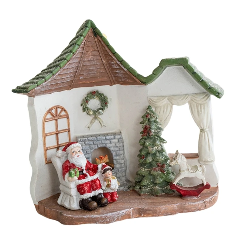 Artisanal Painted Resin Christmas Tree/House Figure Seasonal Adorment for Home