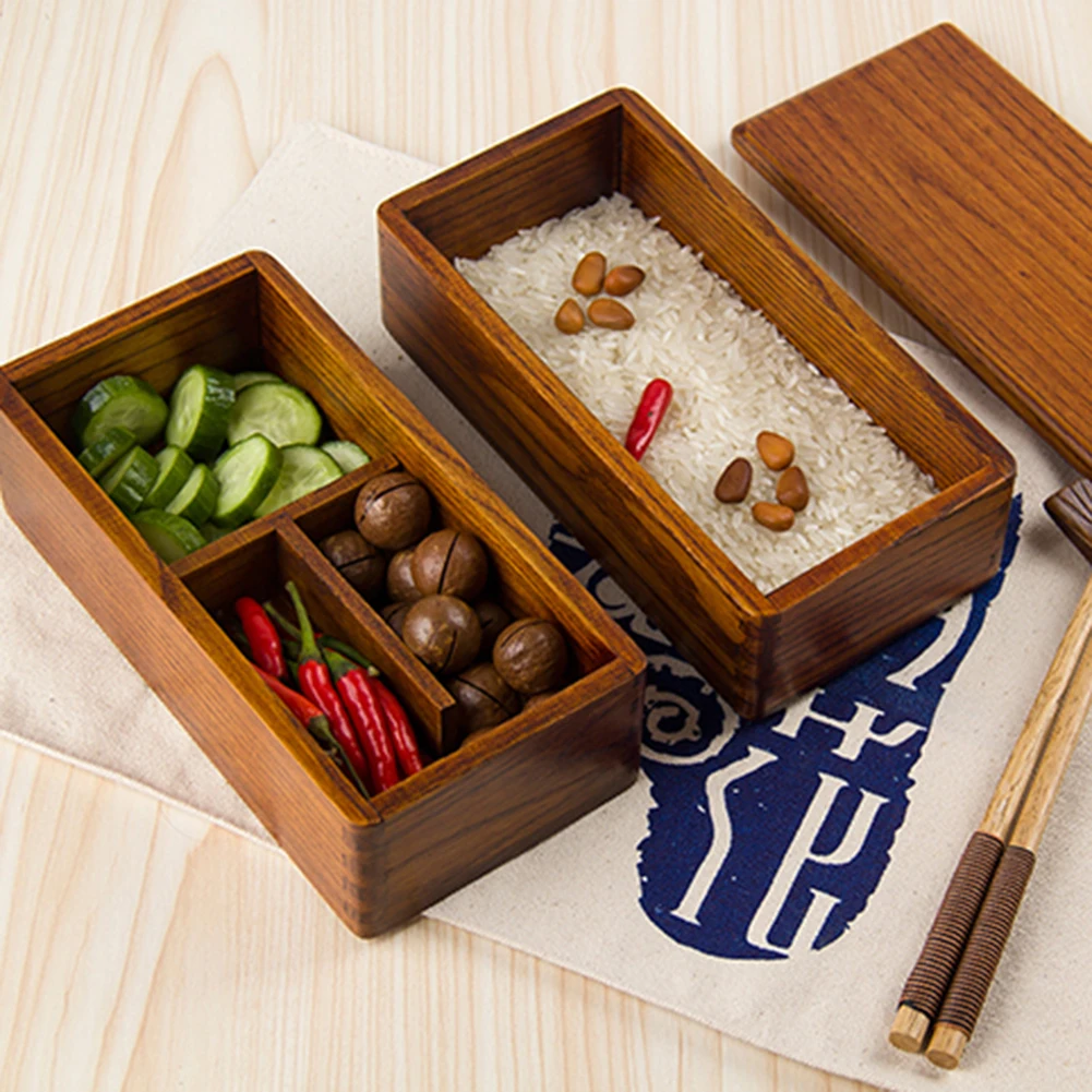 Double Layer Bento Box Wooden Lunch Box Home Portable Children Bento Box Japanese Camping Picnic Lunch Box Kitchen Utensils