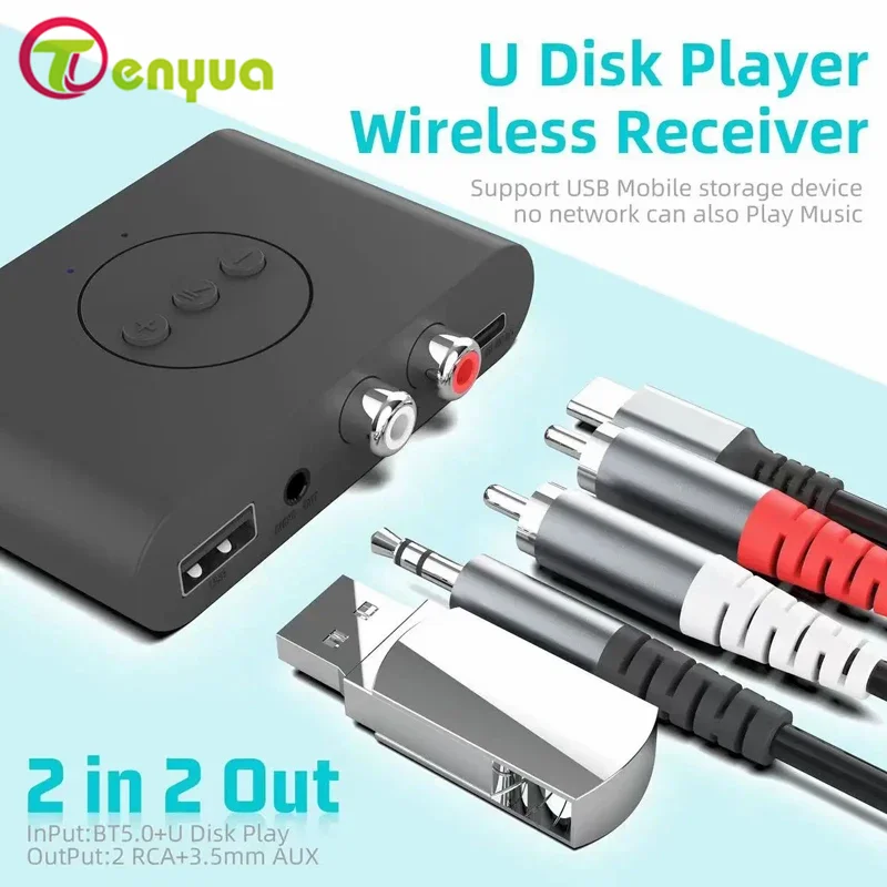 B21 NFC Bluetooth Music Receiver Car Hands Free Support USB Flash Drive Playback Dual Output One Tow Two Audio Receiver 3.5 AUX