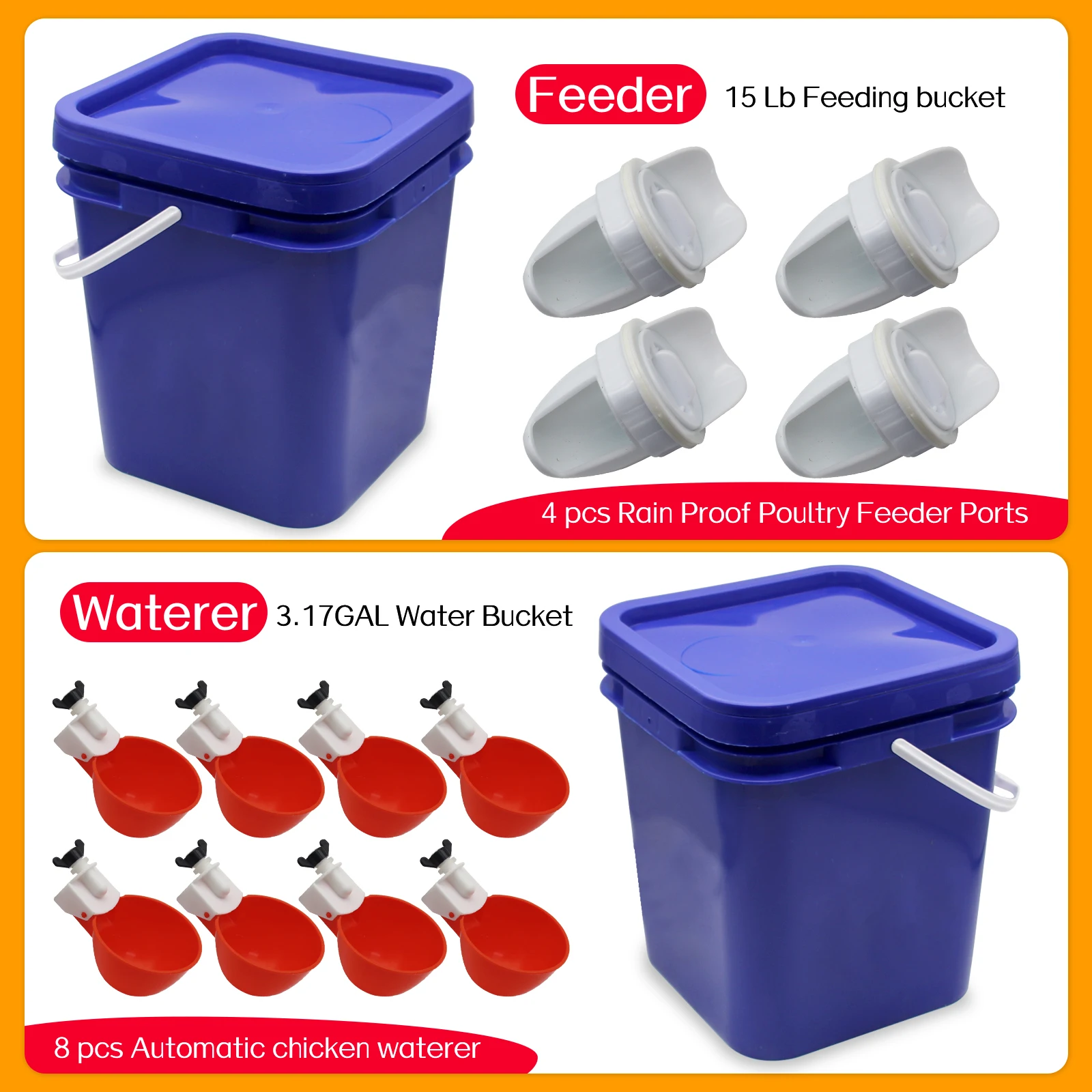 Abbeveratoio per polli per pollame Abbeveratoio per poule Forniture agricole a gravità Alimentatore antipioggia 4 porte e bevitore 8 fori per pollame