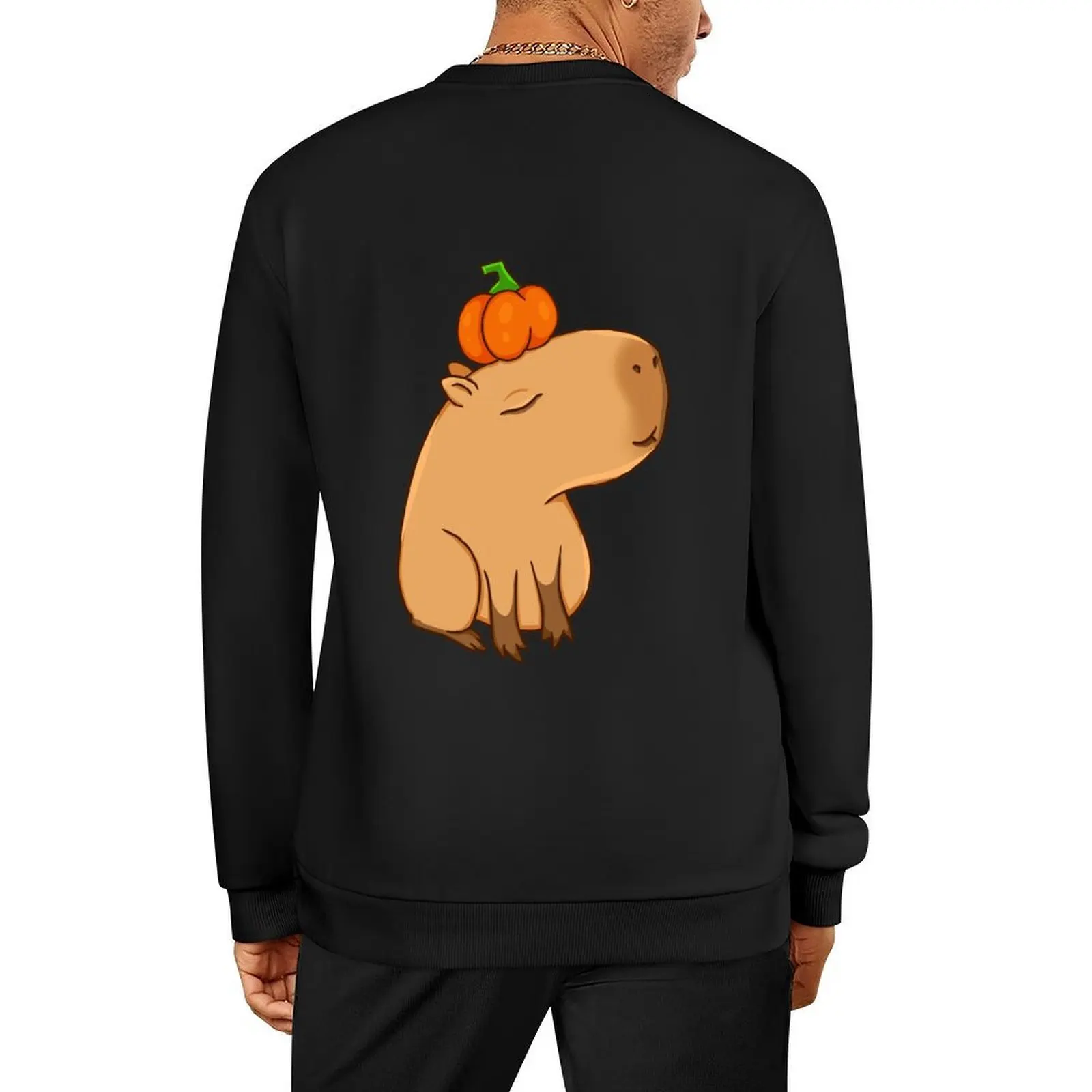 

Capybara with a pumpkin Pullover autumn clothes men wear mens clothing male clothes anime sweatshirt