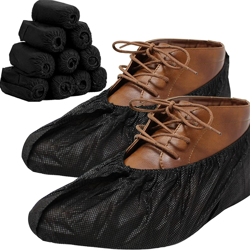 Disposable Boot & Shoe Covers 100Pack Black Non Slip Shoe Covers Durable Boot Booties Protector Covers For Indoors Floors Carpet