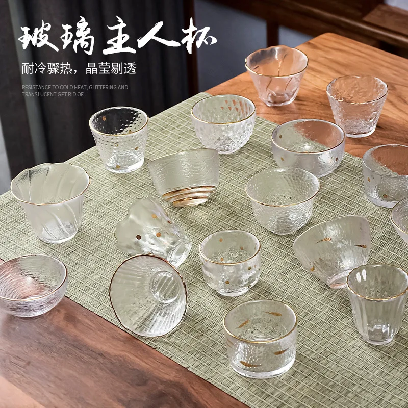 Japanese Glass Master Cup Household Tea Set Tea Cup Simple Small Cup Thick Hammer Pattern Small Teacup Clear Wine Single Cup