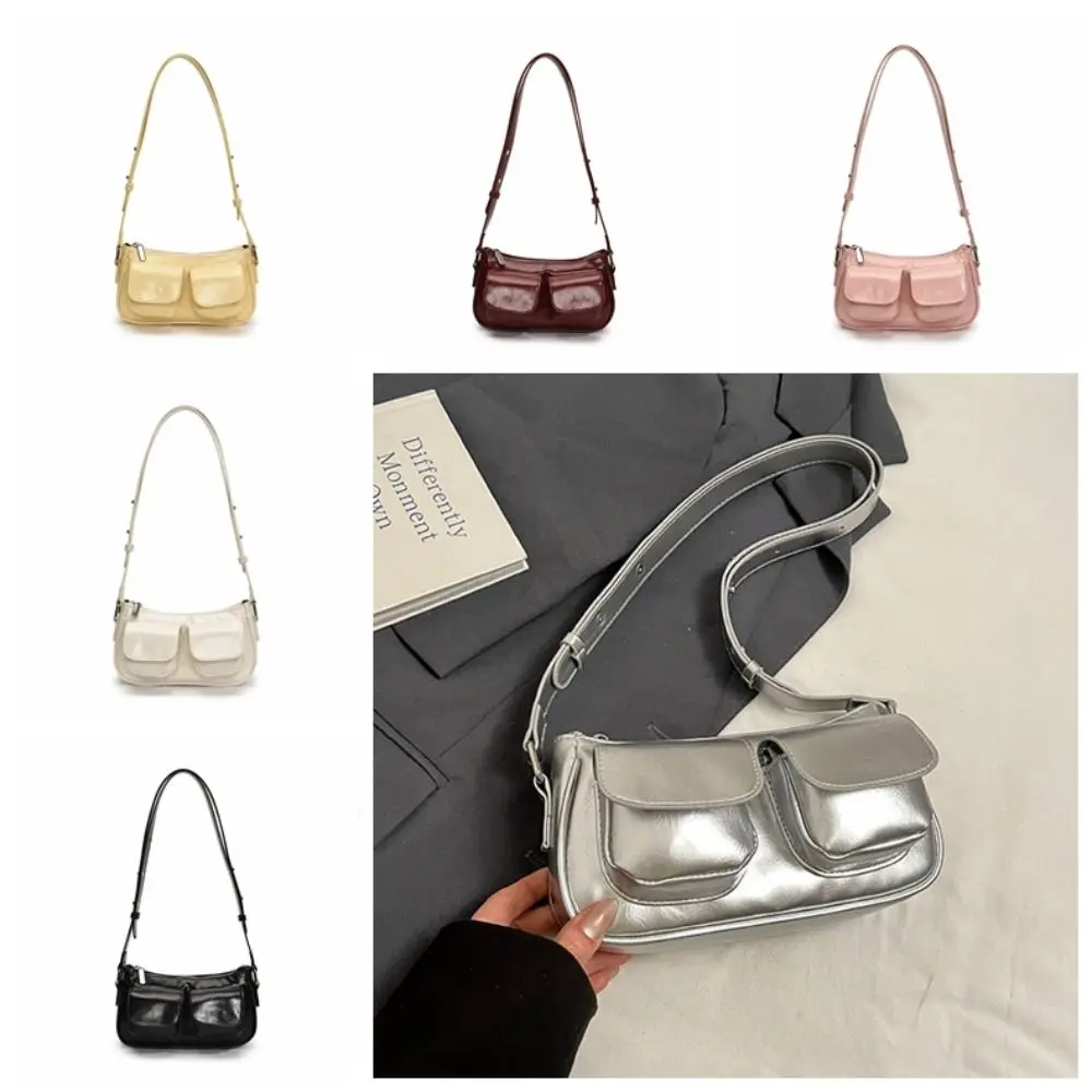 

Luxury Solid Color Crossbody Bag High-capacity Retro Satchel Hobo Bag PU Leather Double Pockets Underarm Bag Summer