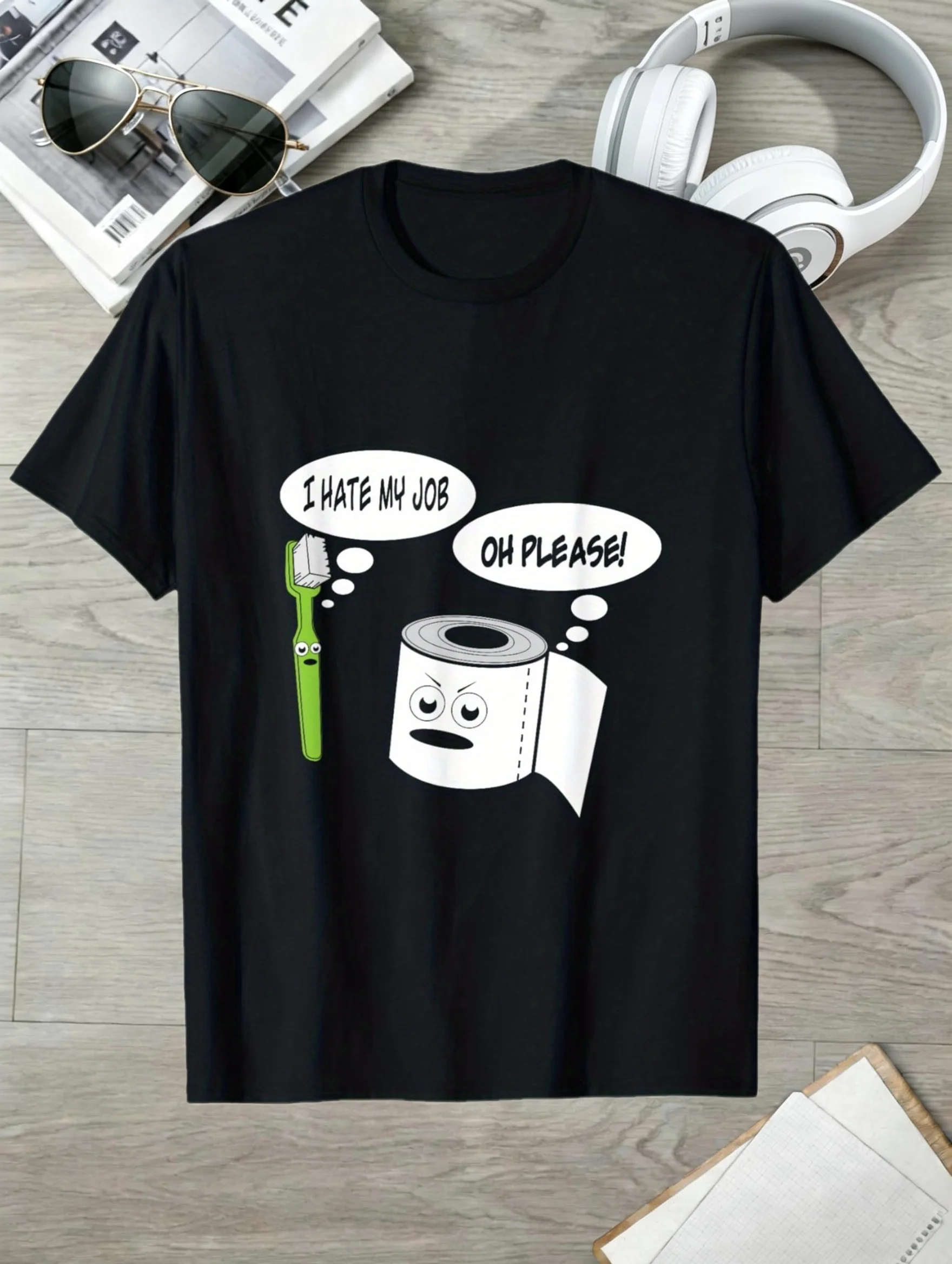 Funny I Hate My Job Toothbrush Toilet Paper T-Shirt, Fashionable Short-Sleeved Comfortable Versatile Summer T-Shirt