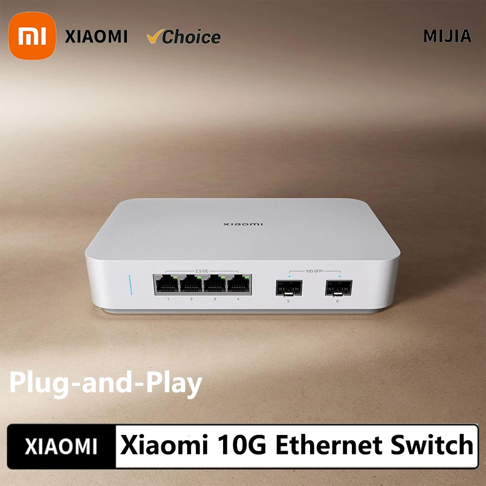 Original Xiaomi 10G Ethernet Switch 4×2.5G+2×10GMbps Mini Network Switches VLAN Ethernet Splitter Lan Router 6 Ports Hub-Switch