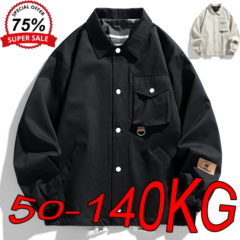 Large Size Men's Jacket Autumn New Lapel Trend Fashion Single-breasted Top Casual Loose Plus Size M-8XL Long-sleeved Coats