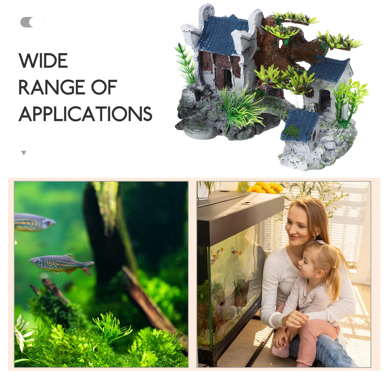 Chinese Style Resin Aquarium House Ornament Fish Tank Decoration Small Lifelike Hideaway Cave for Tropical Fish Shrimp Eco