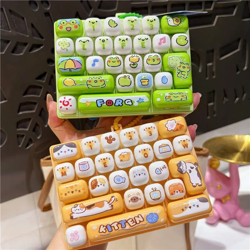 Fidget Keychain Fidget Keychain Cartoon Animal 26 Buttons Keyboard Press Toy Portable Stress Relief Bag Charm Gift For Kids Adul