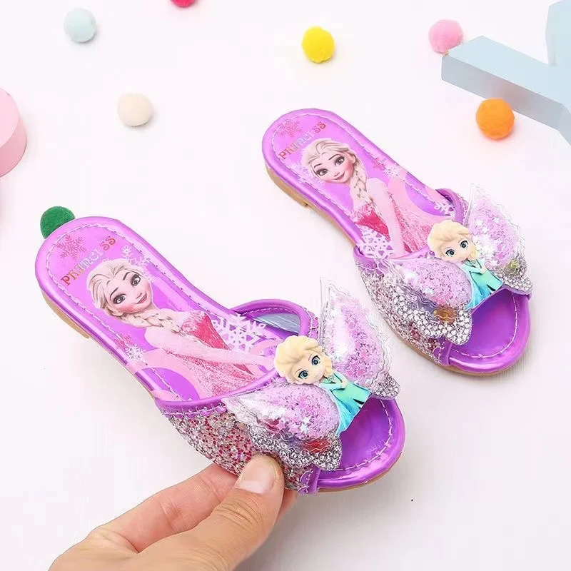 Disney Girls pantofole Cartoon Frozen Elsa Print Summer Children Lovely Soft Bottom Outdoor Princess Flat Kid scarpe con foro antiscivolo