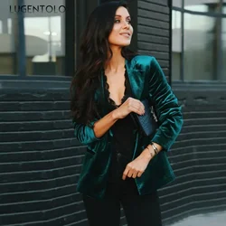 Women Casual Blazer Fall 2024 New Solid Color Velvet Cardigan Jacket Fashion V-Neck Slim Fit Tops Elegant Office Party Wear