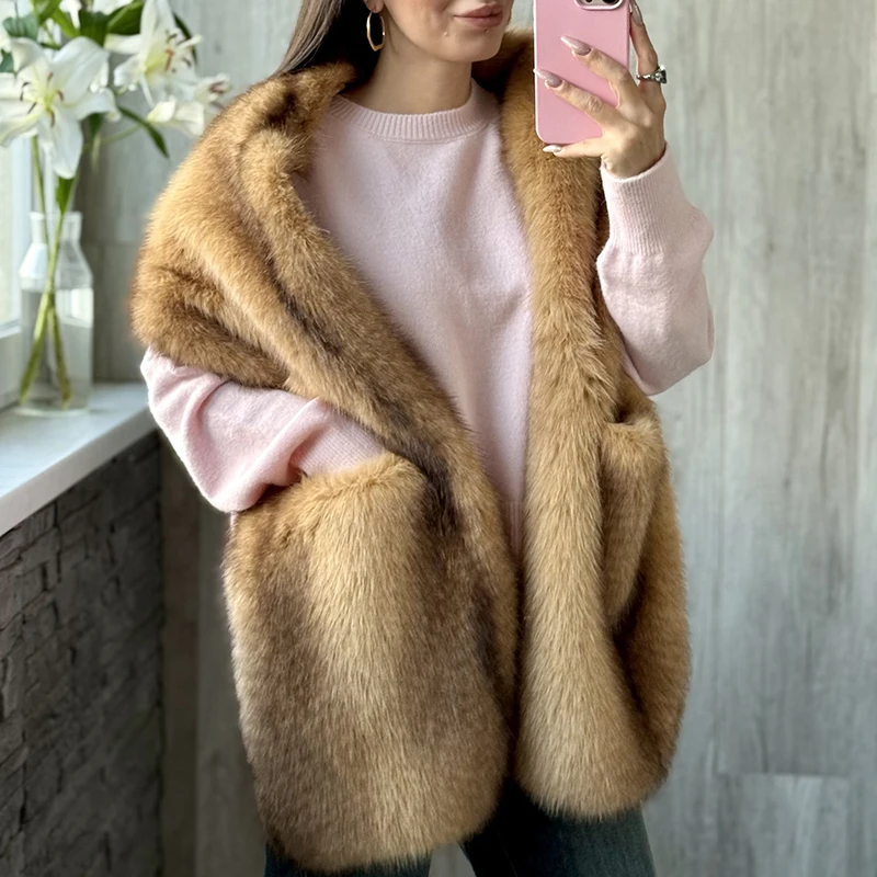 

Large Size Faux Fur Shawl Women Poncho Long Scarf Office Party Banquet Cheongsam Wedding Dress Cape Winter Neck Warmer Scarves