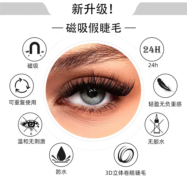 2 Paar magnetische Wimpern, 3D-natürliche falsche Wimpern, wiederverwendbar, leicht zu tragendes Augen-Make-up-Set, klebefreie Wimpern – Detail 6