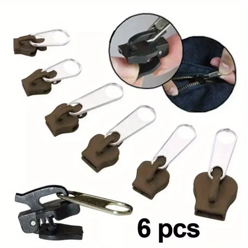 6 Pcs Quick Zipper Repair Kit, Universal Design and Multiple Sizes, Easy To Repair and Save Clothes, Portable for Emergency Use