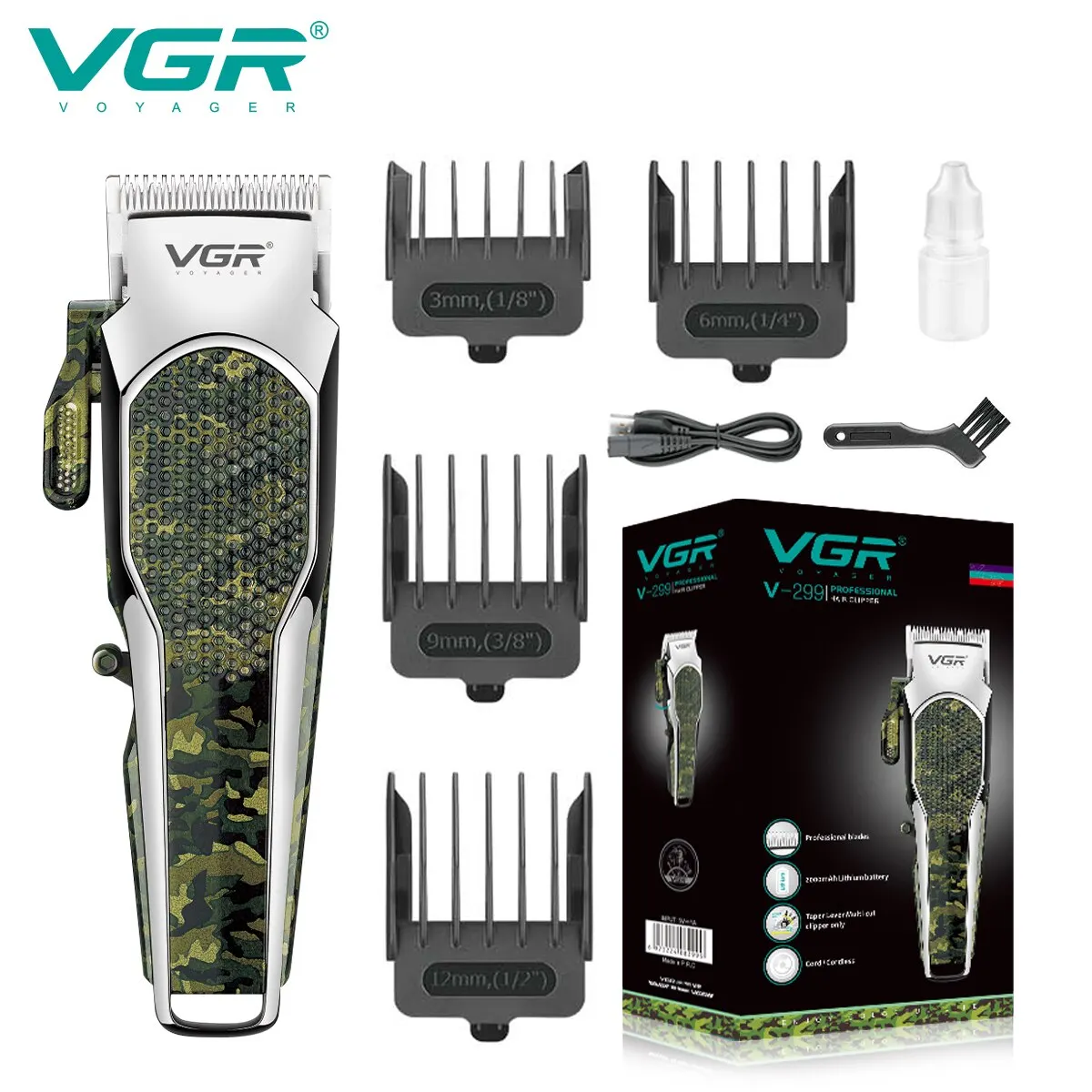 VGR Camo High Power Electric Hair Clipper Professional Hair Trimmer for Men Haircut Machine Barber Hair Cutting Machine Tools