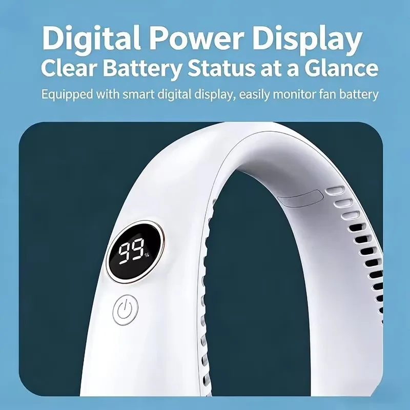 2025 New Best Sellers Wearable Neck Fan Portable Air Conditioner Bladeless Neck Fan Air Cooler 5 Gears and LED Display Screen