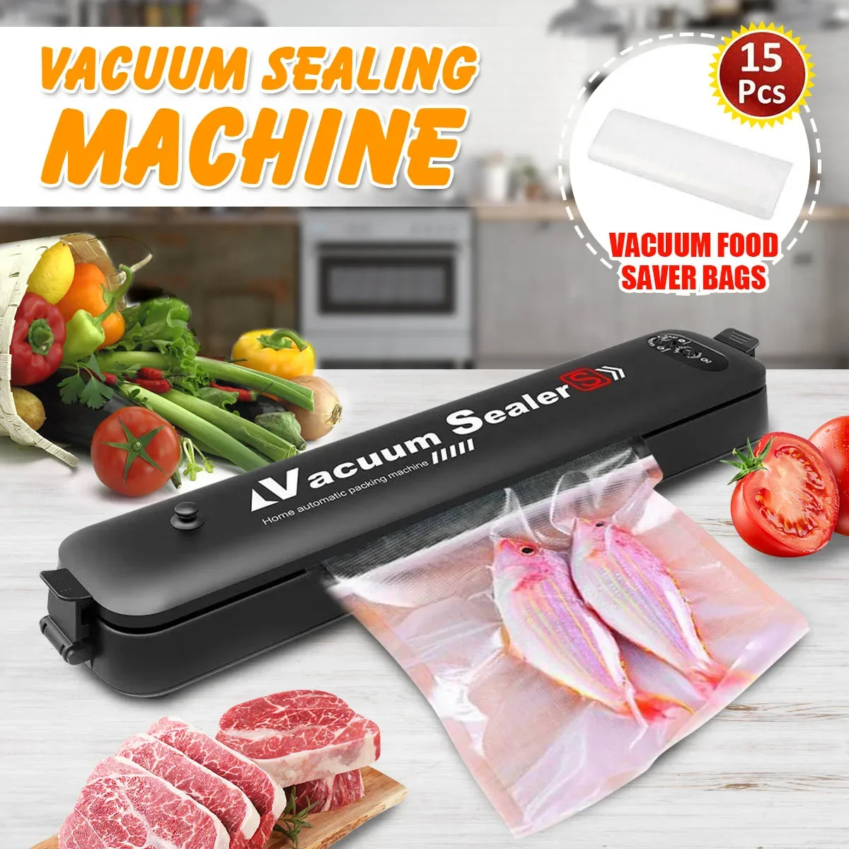 

110V/220V 90W Household Food Vacuum Sealer Mini Kitchen Packaging Machine Film Sealer Vacuum Packer With 15Pcs Vacuum Saver Bags