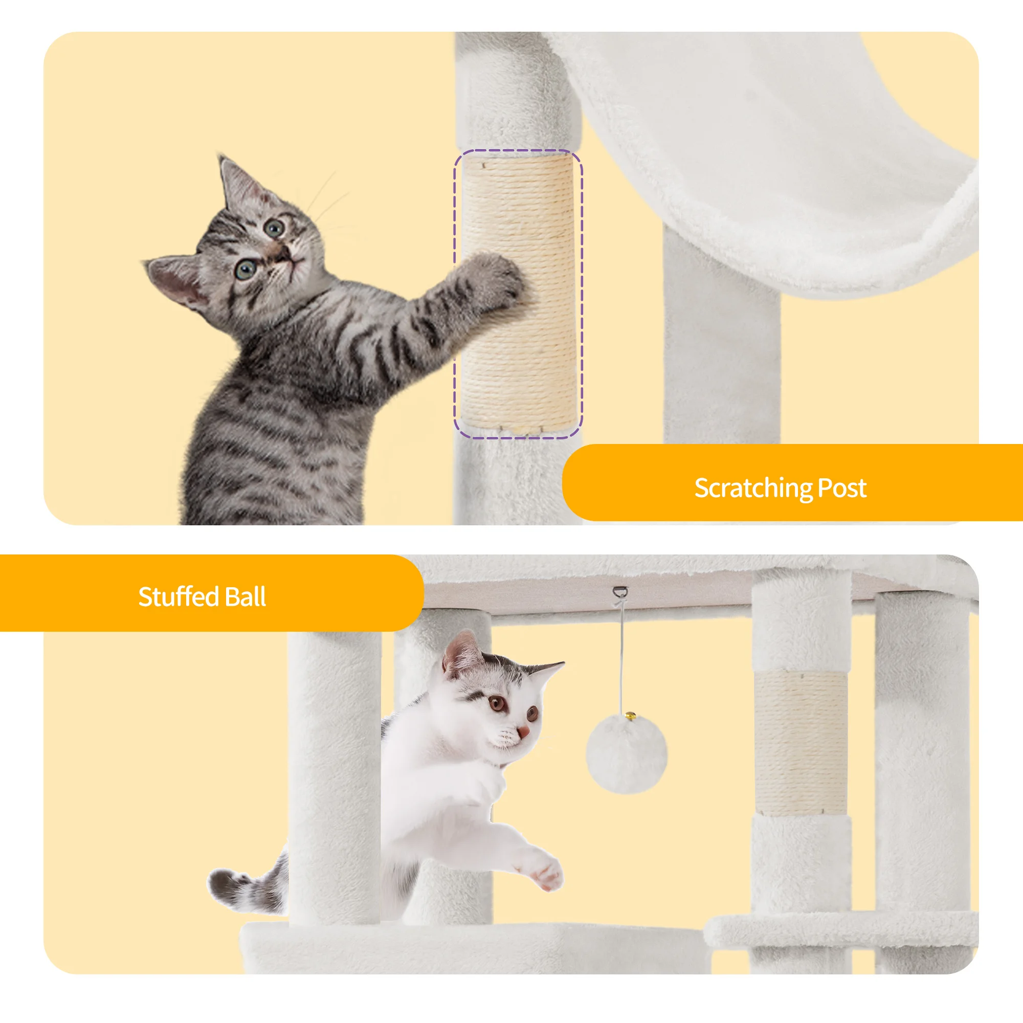 Multi-Level Large Cat Scratching Post 210cm Height, Equipped with 8 Sisal Posts, 2 Enclosed Caves and Wide Top Platforms