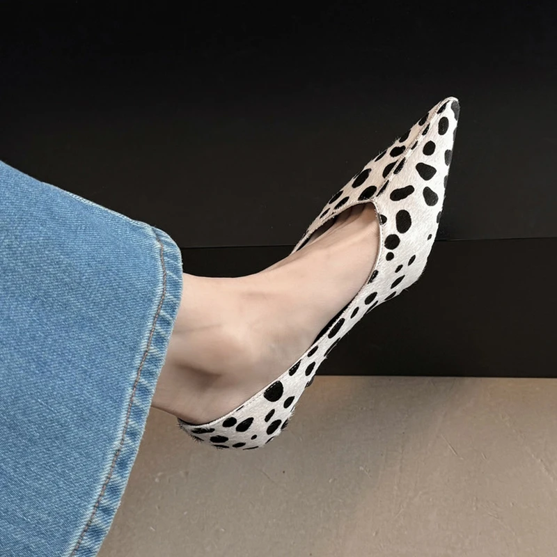 NEW Spring/Autumn Women Pumps Horsehair Shoes for Women Pointed Toe Kitten Heel Shoes Fashion Slip-on Pinting Spot Daily Shoes