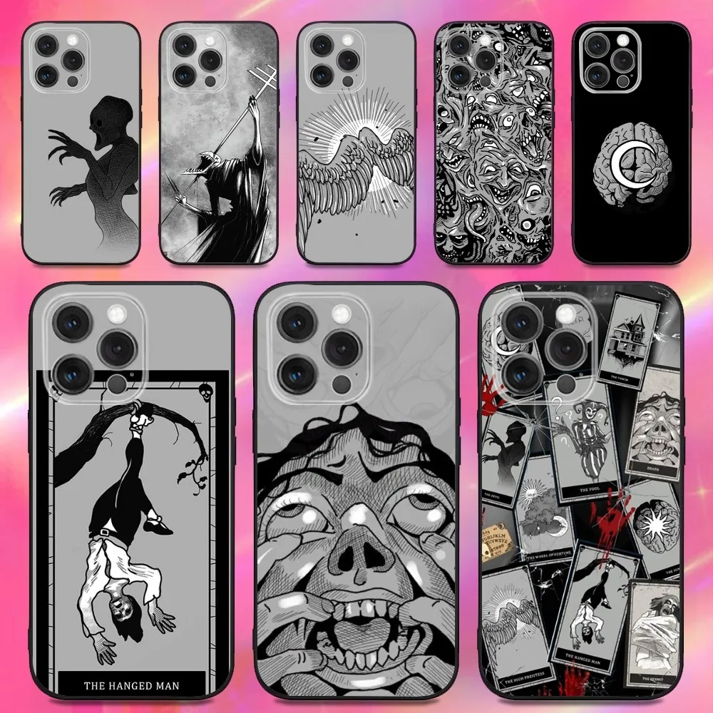 

P-Phasmophobia Tarot Card Phone Case For iPhone 16,15,14,13,12,11,Pro,Max,Plus,X,XS,XR,SE,8,7,Mini,Soft Silicone Black Case